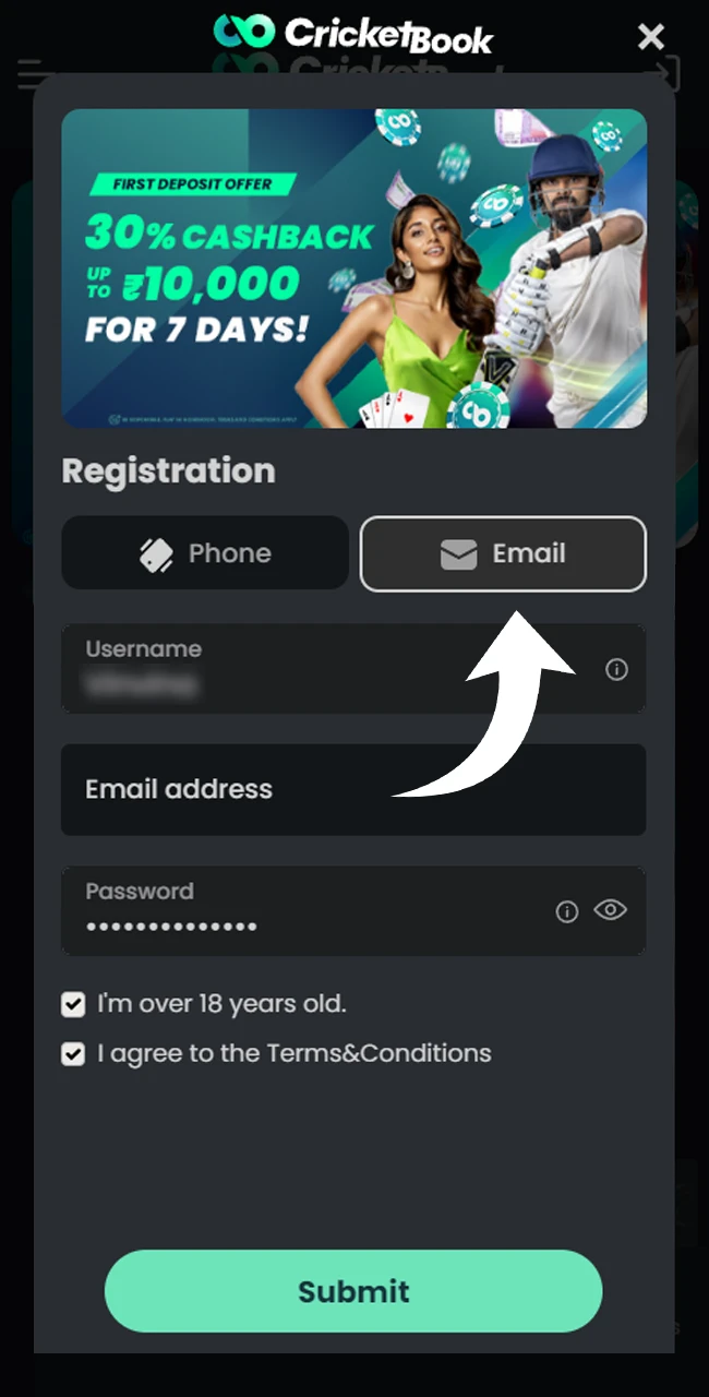 Choose the option to register by email.