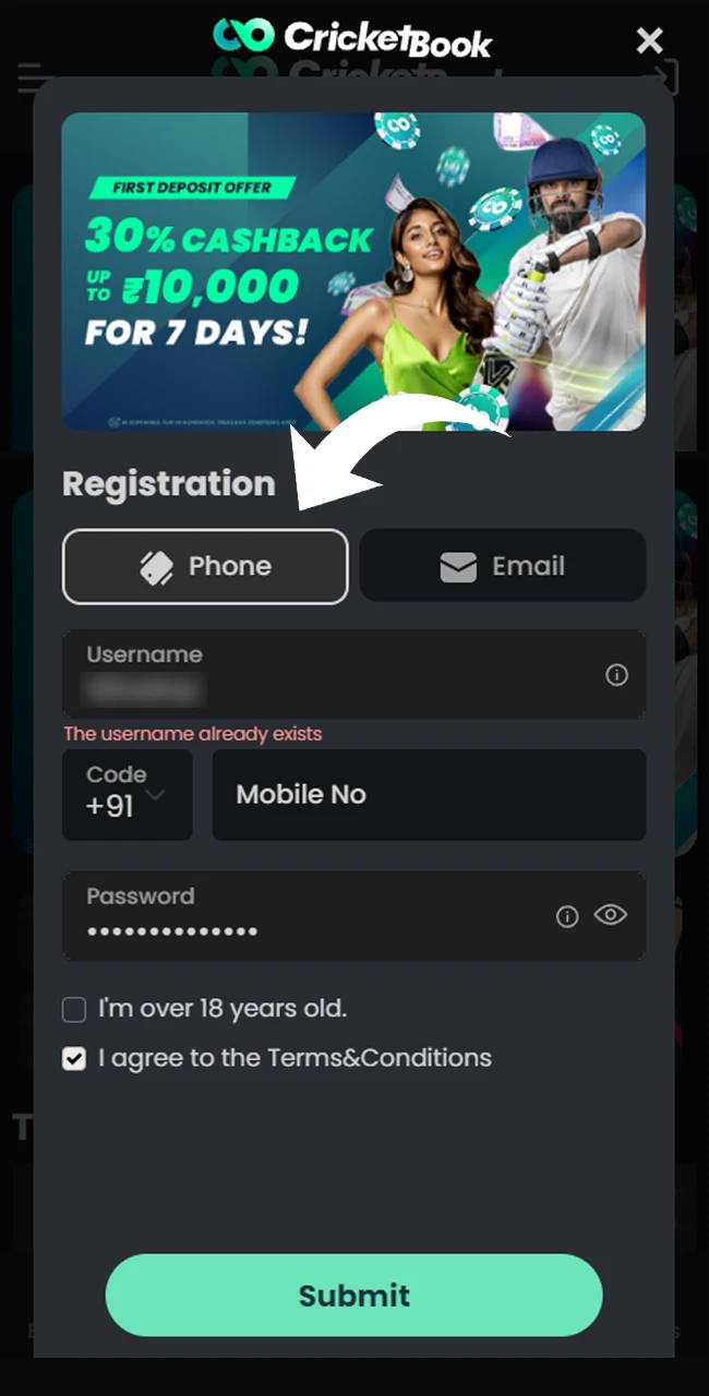 Select the option to register by Phone and fill out the form.
