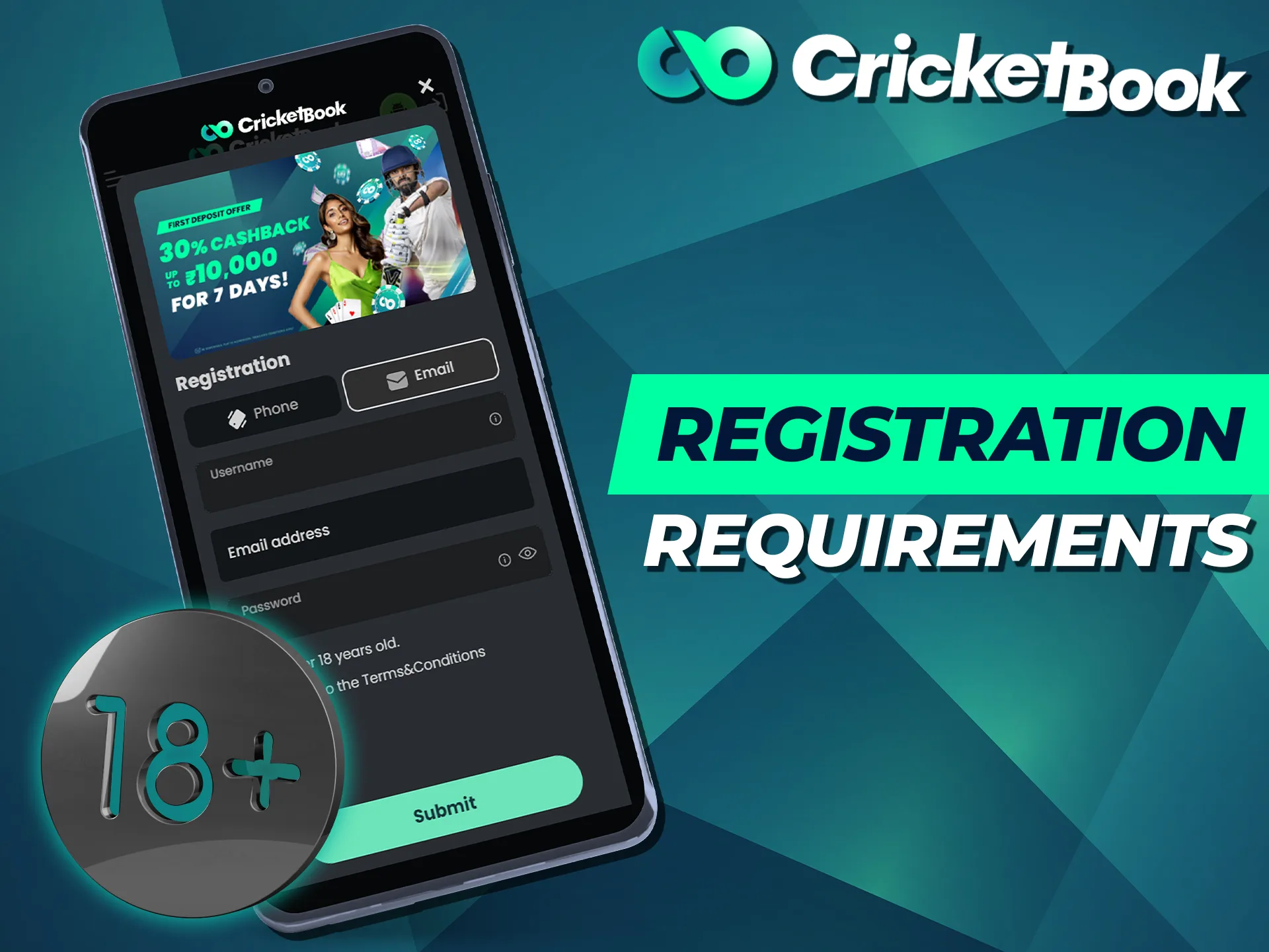 All users must be over 18 years of age to register at Cricketbook.
