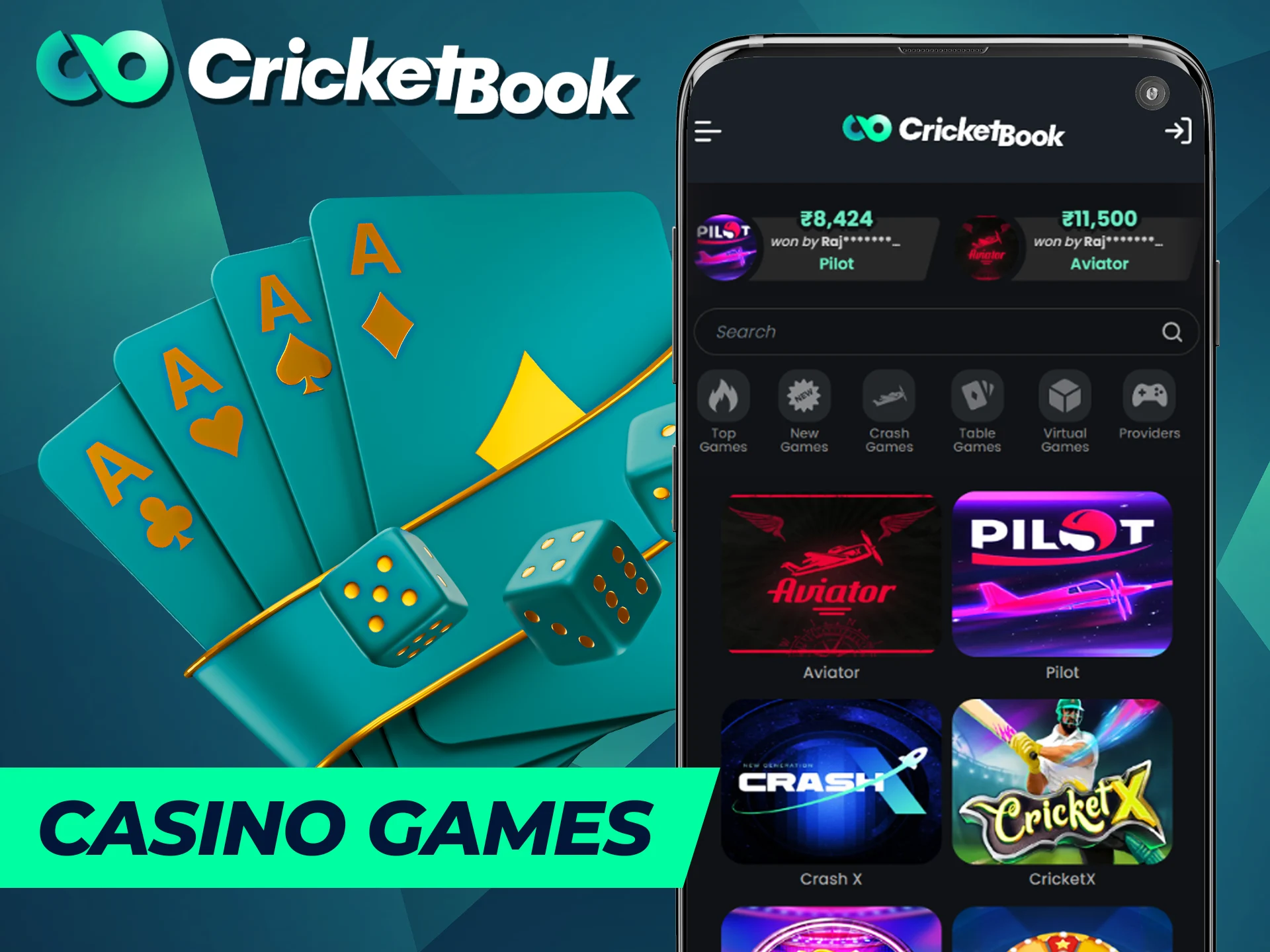 Slots, fruit machines and table games are waiting for you in the CricketBook app.