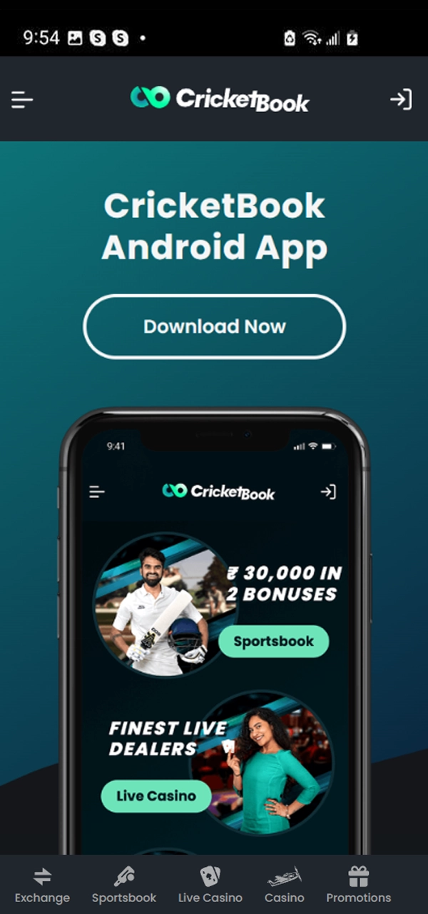 Download the APK file from the official CricketBook website.