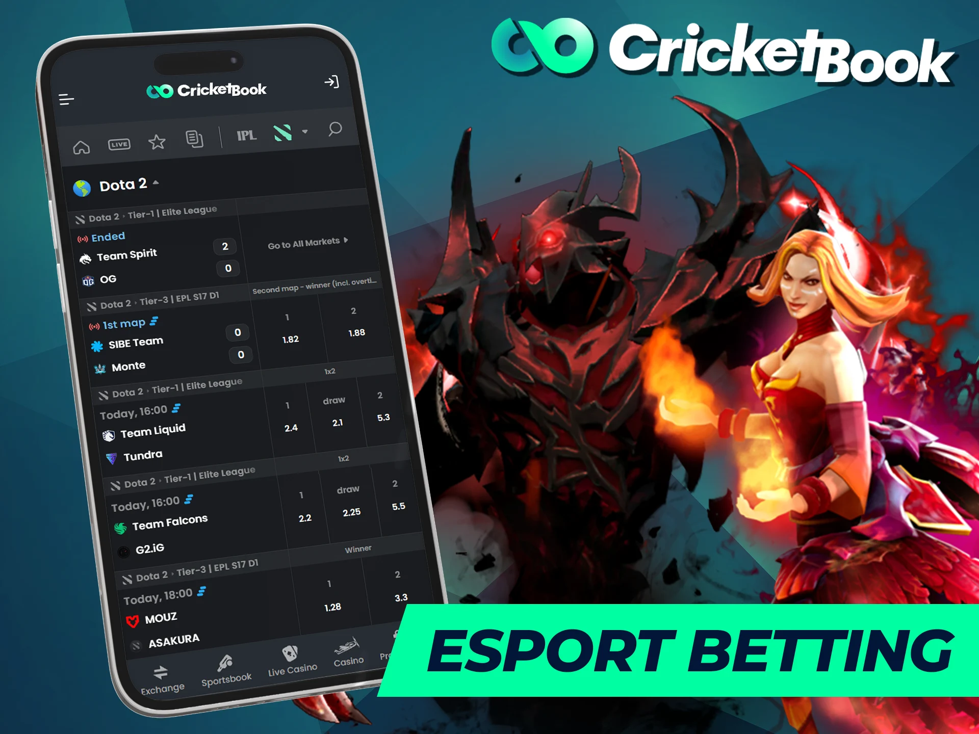 The CricketBook app has plenty of games to choose from for ESport betting.
