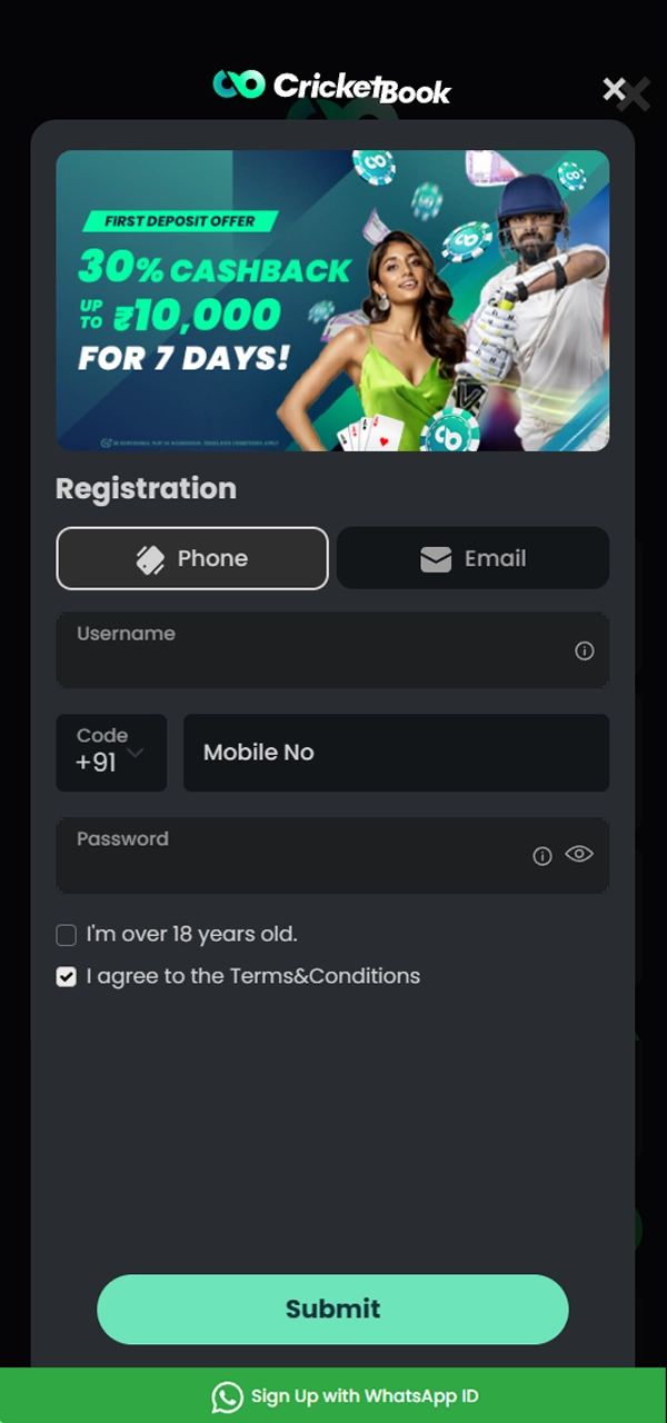There are two ways to register in the CricketBook app.