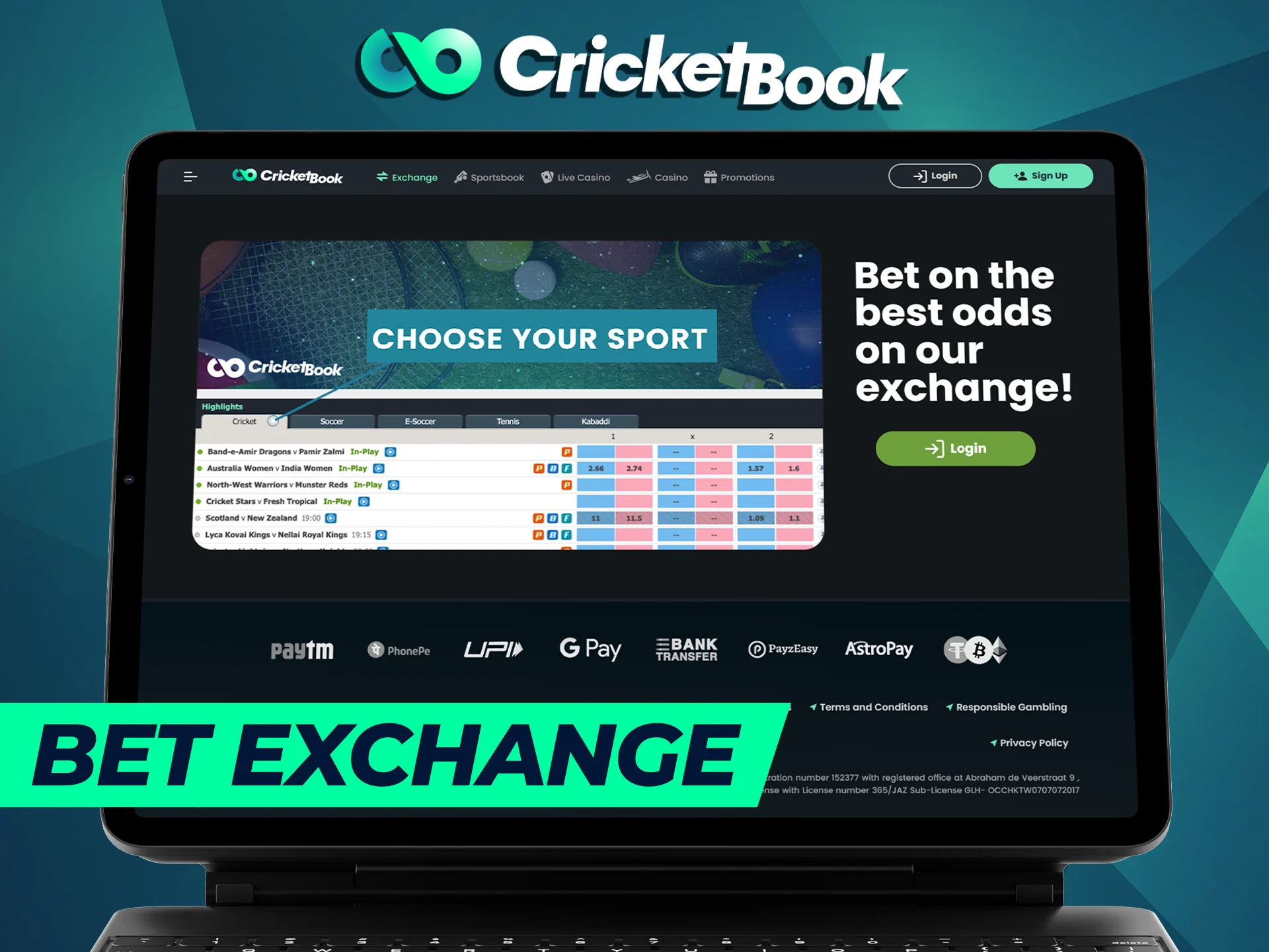 The CricketBook betting exchange offers a diverse selection of sports betting.