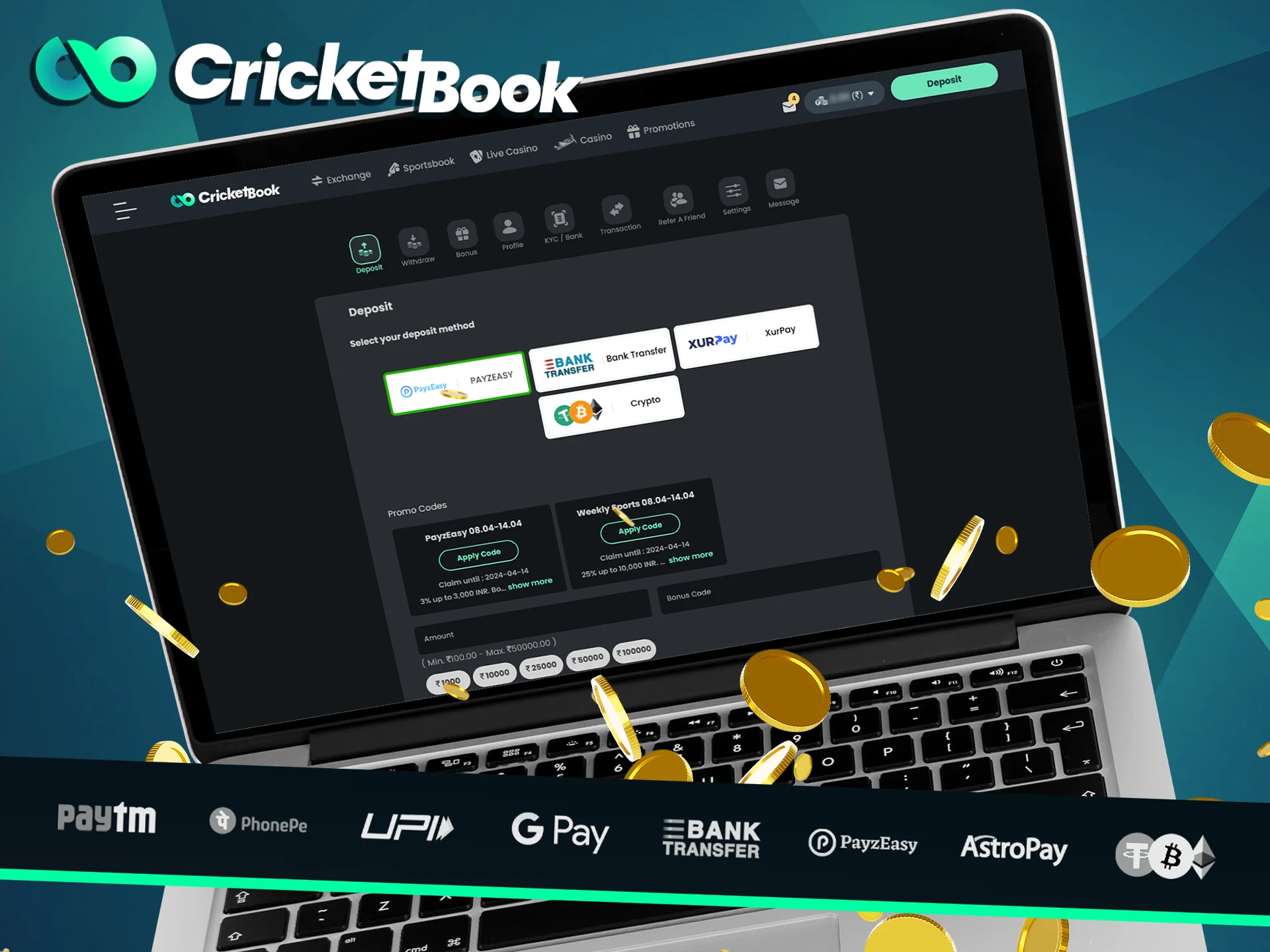 There are several types of payment options available at CricketBook India.