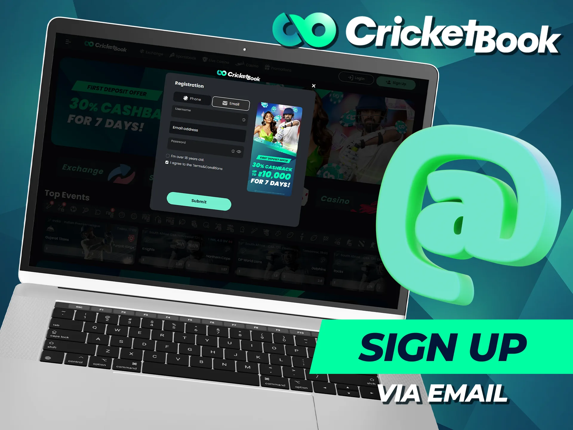 CricketBook offers account registration via email.