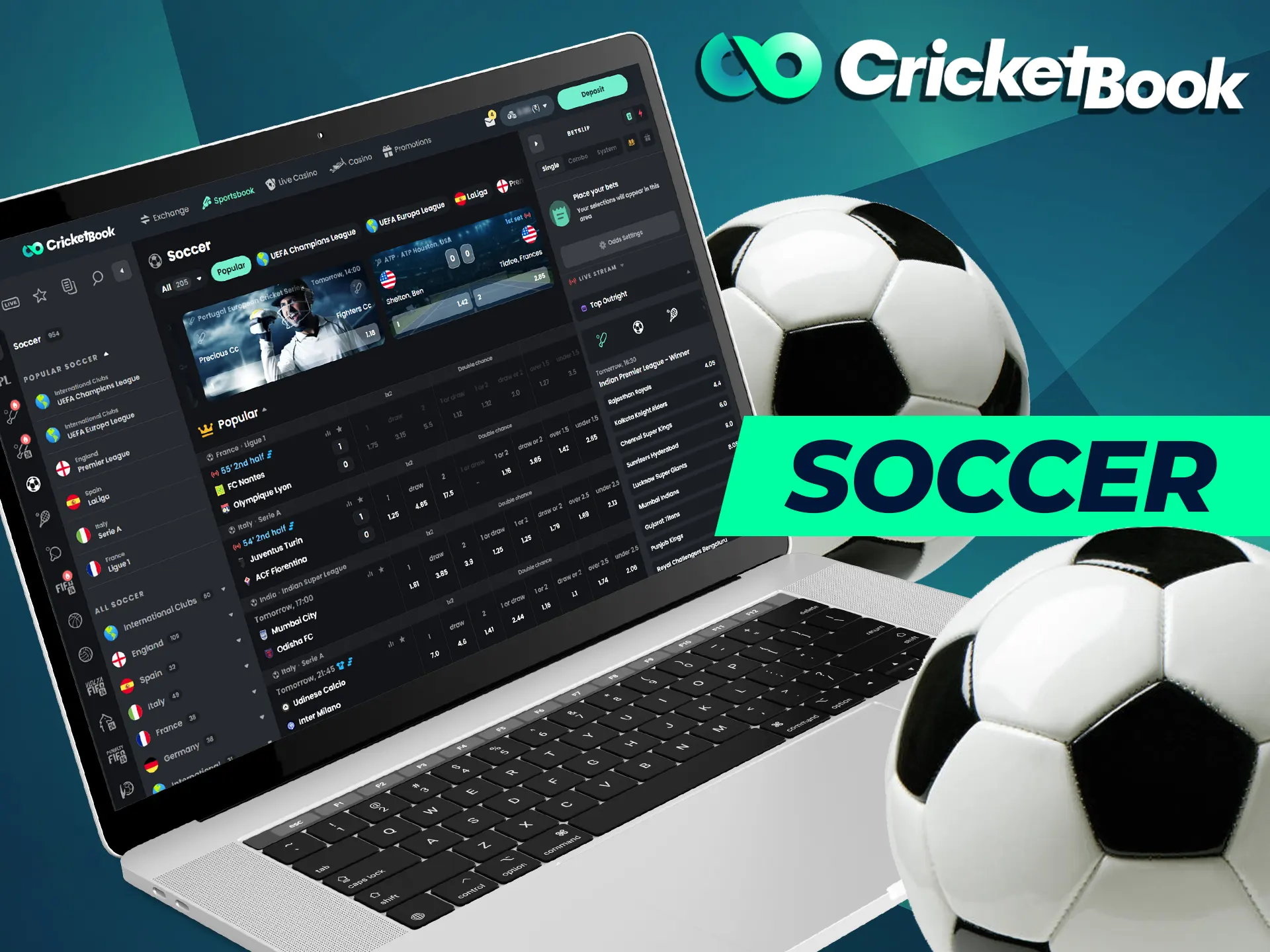 CricketBook offers a wide range of soccer betting opportunities.