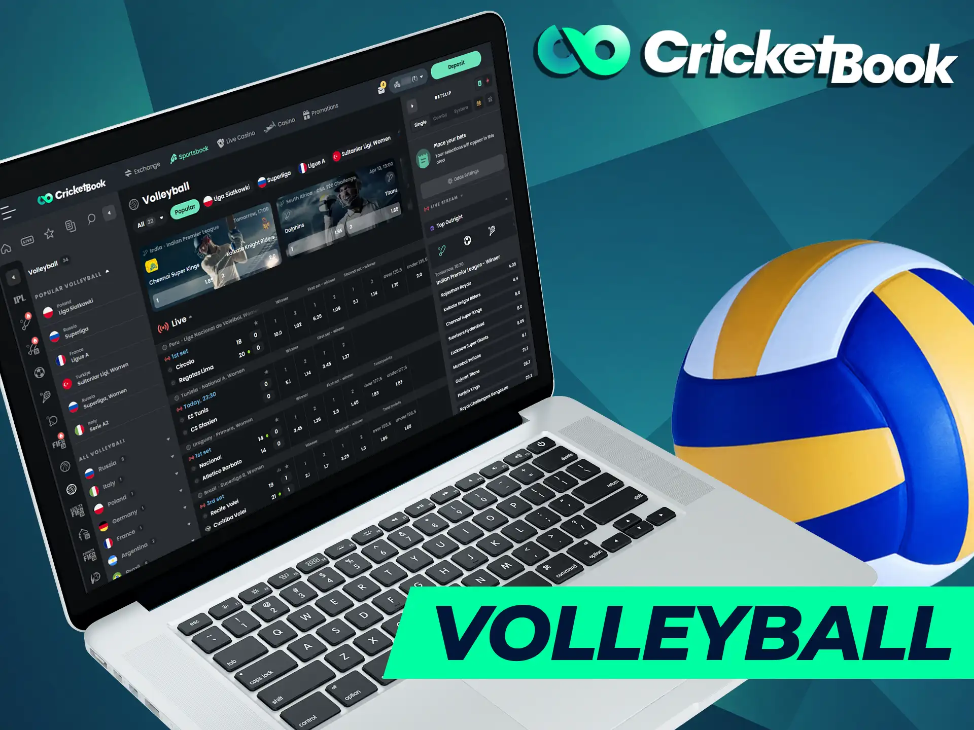 CricketBook offers Indian bettors to bet on volleyball.