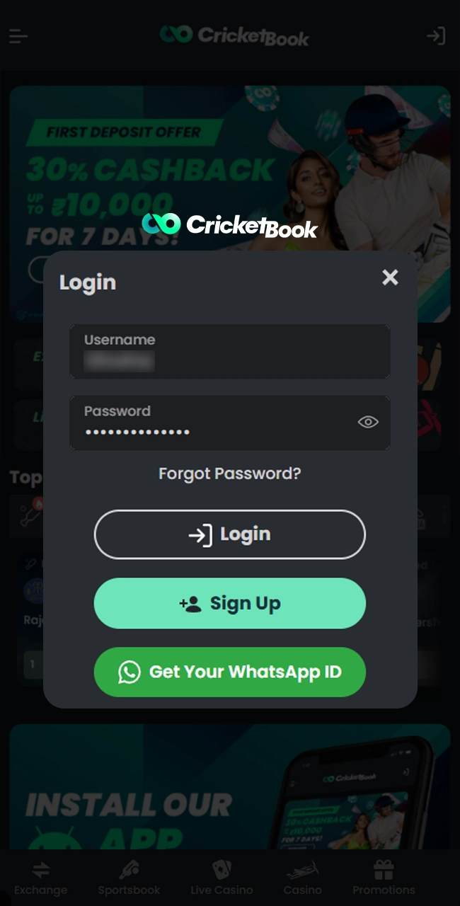 Log in to your CricketBook account.